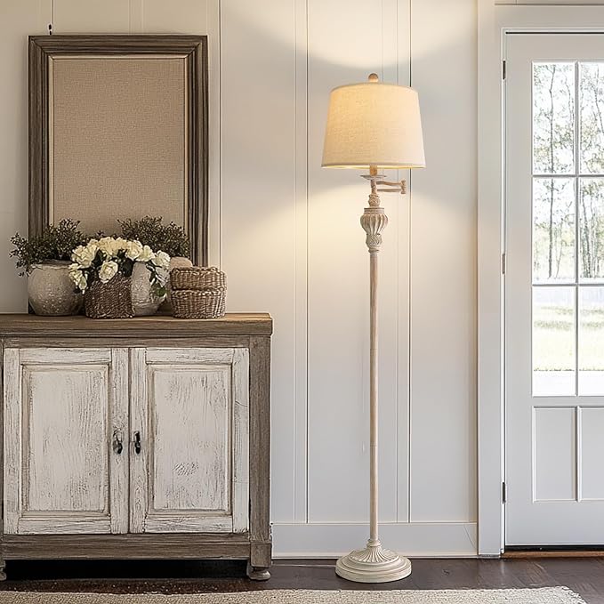 61" Vintage Floor Lamp with 350° Adjustable Swing Arm, Tall lamp Standing Lamp for Bedroom Living Room Bedside Nightstand Retro Farmhouse Mid Century Lamp Light Home Décor Office Gifts-Ruum Studio Home