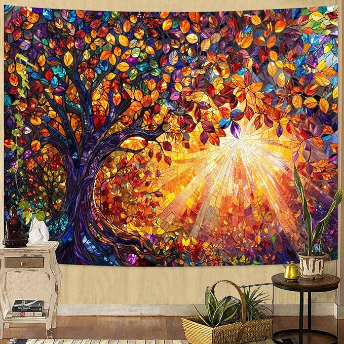 Lunerfex Tree of Life Tapestry Stained Glass Tapestry Wall Decor Tapestries for Bedroom Art Tapestries Wall Hanging for Bedroom Living Room Glass-Tree-03 60"x80"-Ruum Studio Home