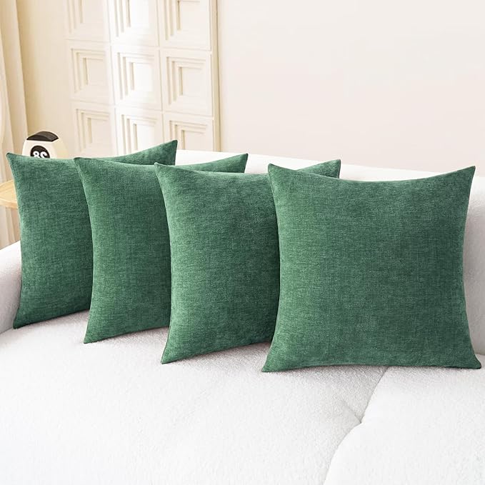 CaliTime Throw Pillow Covers Decorative 18 X 18 Inches Pack of 4 Cozy Chenille Cushion Cases for Couch Sofa Bed Living Room Home Dark Green-Ruum Studio Home