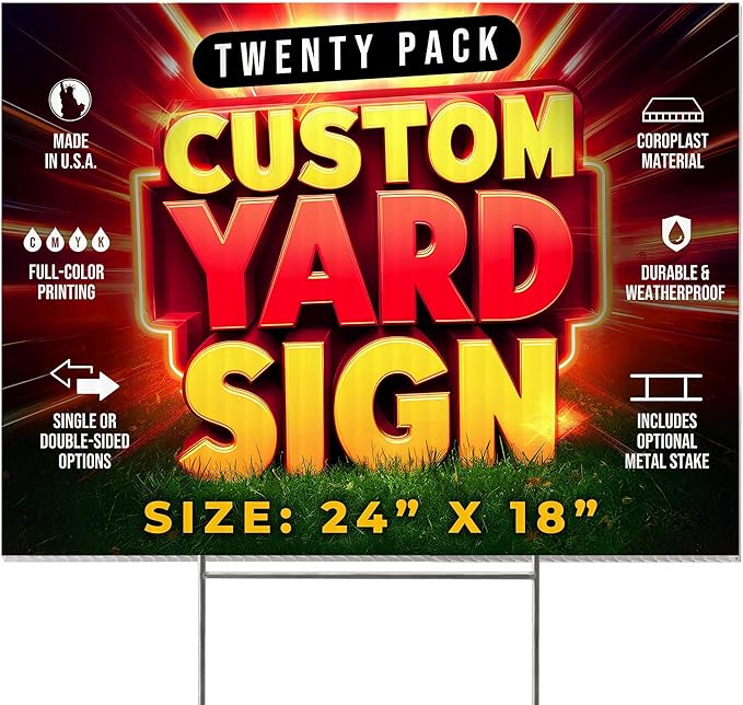 20 Pack 24"x18" Custom Yard Signs with Stakes, Personalized Yard Signs for Outdoors, Customized Full Color Print Corrugated Signs for Business-Ruum Studio Home
