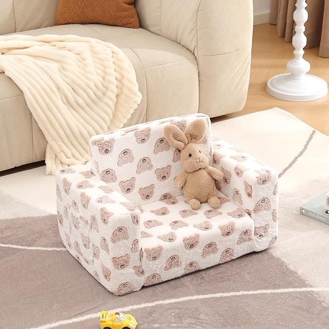 Toddler Chair Kids Couch, 2-in-1 Comfy Armchair with Removable and Washable Cover Carrying Handle, Convertible Reading Chair Toddler Couch for Girls and Boys-Ruum Studio Home