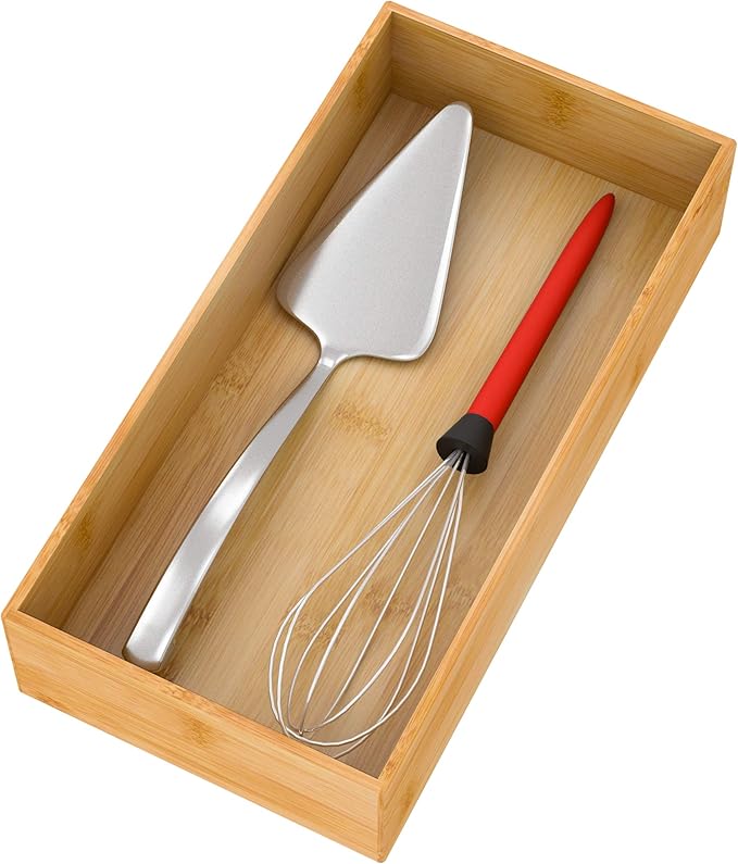 Bamboo Kitchen Drawer Organizer, Wooden Storage Box for Utensil Organizer Silverware Tray Cutlery Holder Flatware Containers - Multi-Use Deep Drawer Dividers Organizer for Bathroom, Jewelry, 12"6"2.5"-Ruum Studio Home