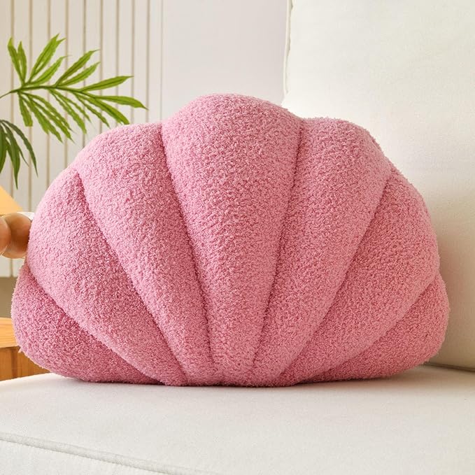 Seashell Throw Pillows, Shell Shaped Throw Pillows, Soft Home Decorative Pillow Plush Cushion for Bed Couch Living Sofa Room Decor Accent Throw Pillow (13x10 Inch, Pink Purple)-Ruum Studio Home