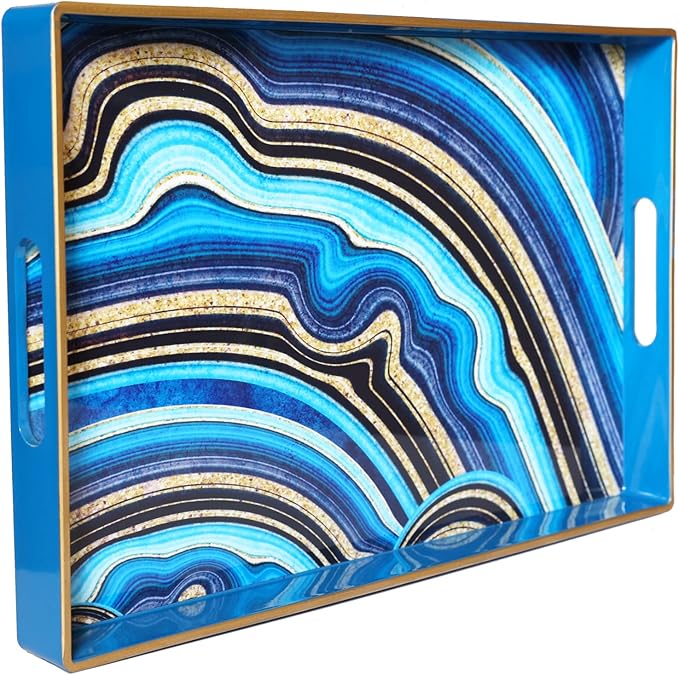 Spsyrine Decorative Tray, Plastic Rectangular Coffee Table Tray with Handles, Marble Serving Tray for Living Room, Ottoman, Bathroom Decor. 15.6” X 10.2".SLRE-Ruum Studio Home