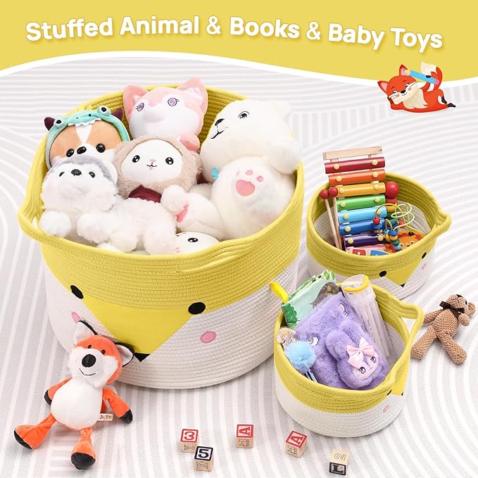 Large Baby Basket Toy Storage 3 Pack, (20"x13.8") Woven Baby Laundry Basket Blanket Basket, Stuffed Animal Storage, Baby Gift Basket Empty, Toy Basket for Kids, Dog, Cat.-Ruum Studio Home