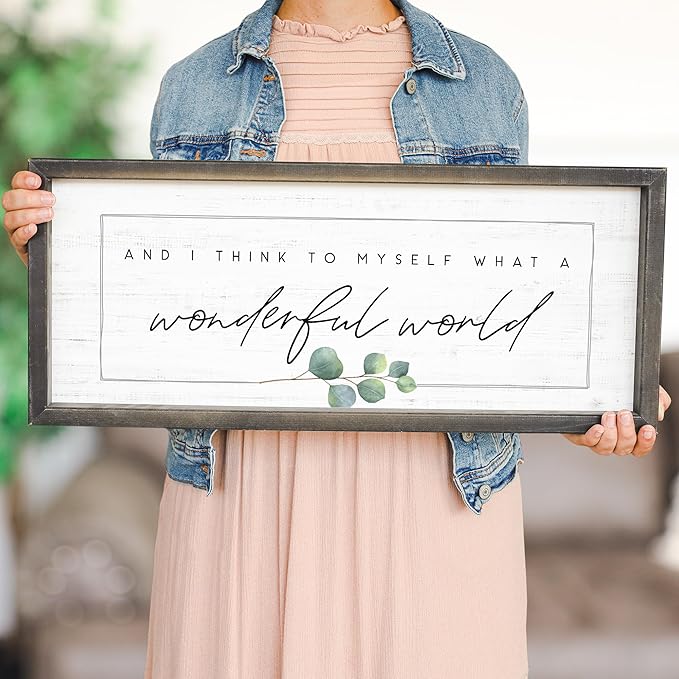 Simply Said, INC Farmhouse Frames What a Wonderful World Wooden Sign, Rustic Framed Wall Art, Inspirational Farmhouse Home Decor, 10 x 24 Inch-Ruum Studio Home