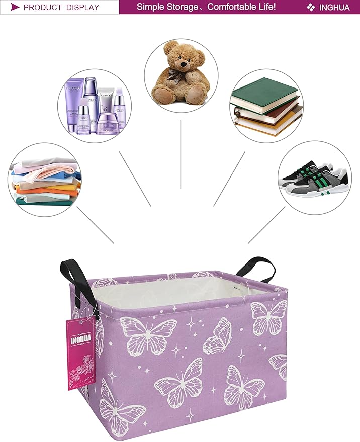 Rectangular Storage Basket Fabric Organizer Bin for Toys,Books,Clothes,Gifts,Pets-Perfect for Home,Office,Nursery,Dorm,Shelf(Rec-butterfly )-Ruum Studio Home