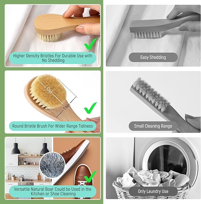 Laundry Stain Brush, Laundry Brush for Stains on Clothes, Dorm Room Essentials for College Students, Natural Boar Bristle Cleaning Brush, Fabrics Cleaning Brush for Clothes Without Damage-Ruum Studio Home