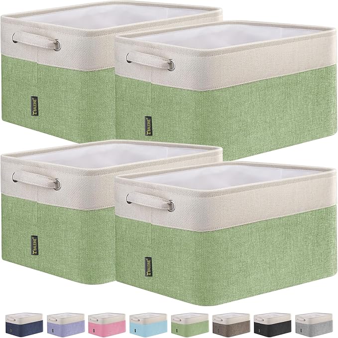 BALEINE 4 Pack Fabric Storage Bins for Shelves, Linen Storage Baskets for Organizing, Decorative Closet Bins for Clothes, Home (Green, 12"x8"x8")-Ruum Studio Home
