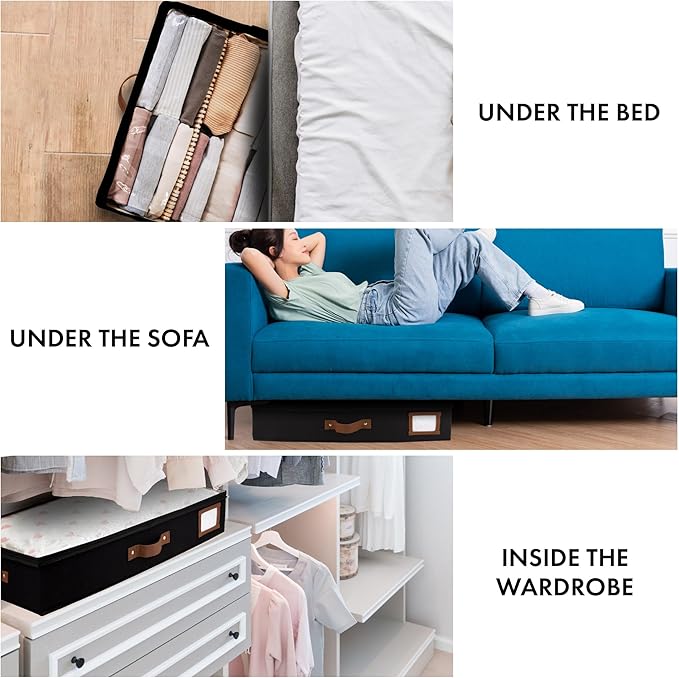HOMELUX THEORY 2pc Under Bed Storage Containers, Bedroom Under the Bed Drawer Storage Organizer with Bins and Lids, Medium Underbed Clothes Storage Box Ideal for Blanket, Fabric, & Shoes (Black)-Ruum Studio Home