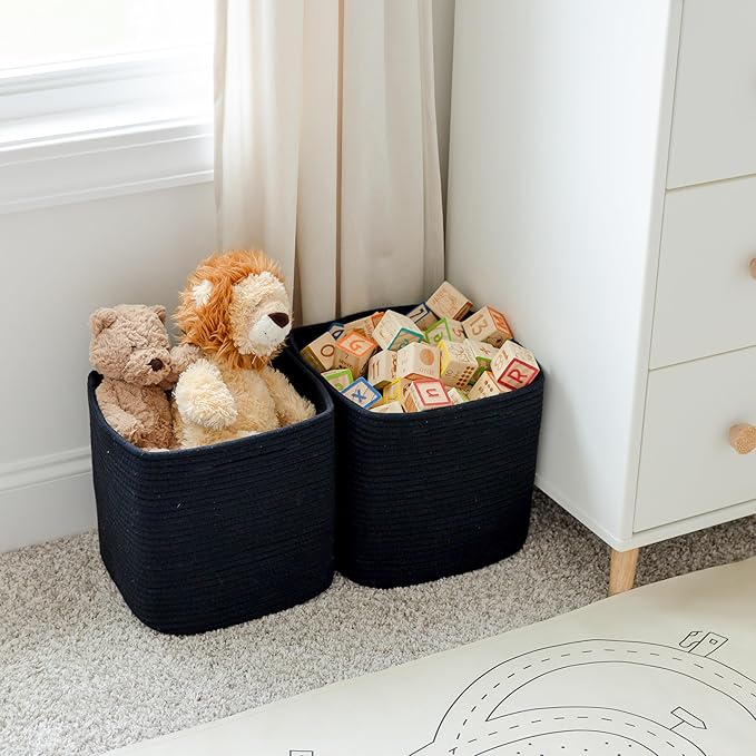 NaturalCozy Storage Cubes 11 Inch Cotton Rope Woven Baskets for Organizing, 3-Pack | Cube Storage Bin | Square Storage Baskets for Shelves Organizer, Classroom, Kids Toy Bins, Closet, Baby Nursery-Ruum Studio Home