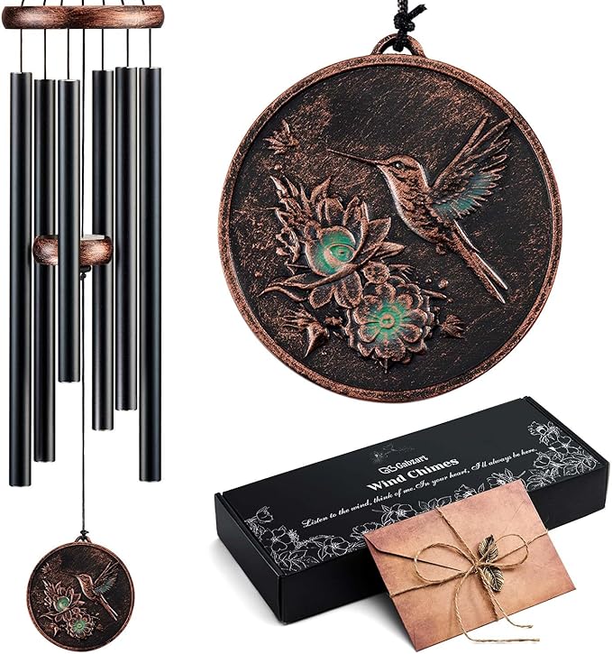 Wind Chimes for Outside, Hummingbird Deep Tone Vintage Wind Chime Outdoor Clearance, Sympathy/Memorial/Festivals/Birthday Gift for Mom Dad Grandma, Home Garden Patio Decor (34" Hummingbird)-Ruum Studio Home