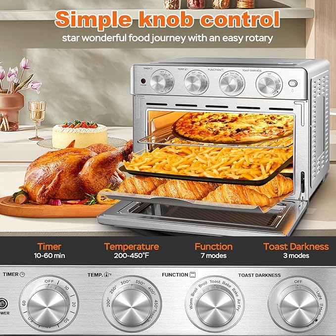 Geek Chef 26 QT Air Fryer Oven, Big Air Fryer, Toast Oven with Bake, Roast, Pizza, Easy to Use & Clean, 6 Slice Toast, Stainless Steel-Ruum Studio Home