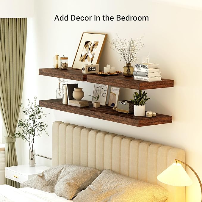 Heimlove 12" Deep Floating Shelves, 36 x 12 Inch Wall Mounted Long Floating Shelf with Invisible Brackets, for Home Decor, Bedroom, Kitchen, Living Room, Bathroom - 1 Pack, Rustic Brown-Ruum Studio Home