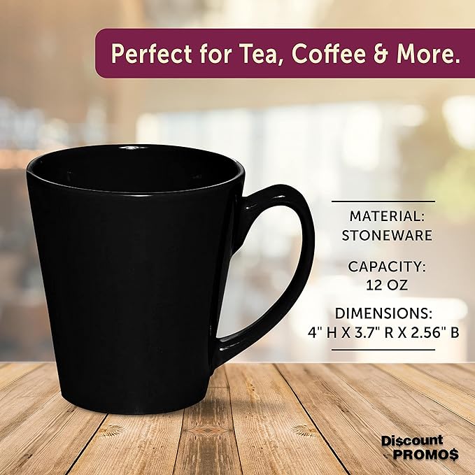 DISCOUNT PROMOS Glossy Ceramic Latte Coffee Mug 12 oz. Set of 10, Bulk Pack - Perfect for Tea, Espresso, Cappuccino, Hot Cocoa - Black-Ruum Studio Home