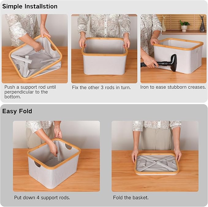 efluky Storage Baskets for Organizing, Fabric Storage Bins with Bamboo Handles, Collapsible Storage Baskets for Shelves and Closet (Black, 16.2'' x 13'' x 9.1'')-Ruum Studio Home