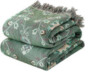 MSGKV Boho Throw Blanket for Couch Bed 100% Cotton Blankets Woven Green Blanket,Versatile Double Sided, Super Soft Warm Blanket 60''x 80''-Ruum Studio Home