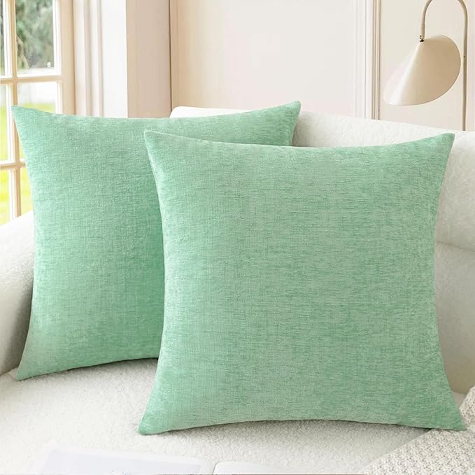 CaliTime Throw Pillow Covers Decorative 24 X 24 Inches Pack of 2 Cozy Chenille Cushion Cases for Couch Sofa Bed Living Room Home Grey Green-Ruum Studio Home