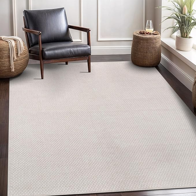 CAMILSON Easy Jute Rug 6x9, Indoor Outdoor Off-White Farmhouse Area Rugs for Living Room Patio and Kitchen Rug, Solid Woven Design, Easy-Cleaning, Washable Outside Carpet Alfombras (6 x 9)-Ruum Studio Home