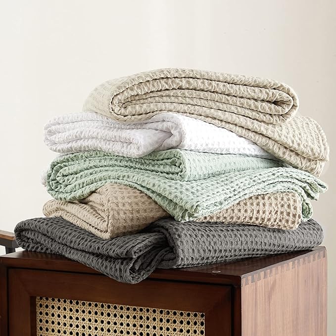 PHF Ultra Soft Waffle Weave Blanket King Size 104"x 90"- Washed Lightweight Breathable Cozy Woven Blanket for Bed - Aesthetic Decor for Couch Bedding Sofa Home Car - Khaki-Ruum Studio Home