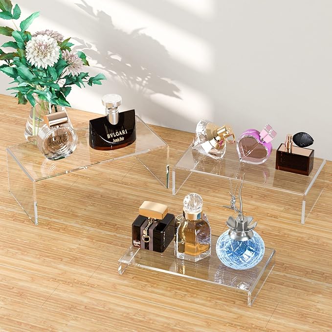 Acrylic Risers Display Stands 3pcs, Rectangular Dessert Table Display Set, Clear Display Shelf for Funko Pop, Collectibles, Retails, Shoes, Plants, Home Decors, Decoration - 7.5''x8''x8.5''-Ruum Studio Home