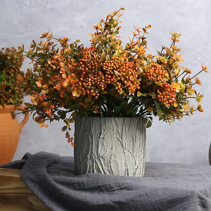 Artificial Fall Flowers Mums Outdoor - 6 Bundles Fake Plants No Fade Faux Plastic Greenery Shrubs for Home Indoor Kitchen Garden Porch Patio Decoration Thanksgiving Wedding Party Fireplace(Type A)-Ruum Studio Home