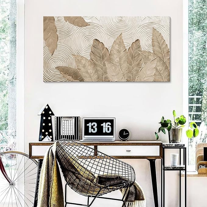 Minimalist & Modern Art for Bedroom Decor Framed Abstract Artwork for Walls Neutral & Contemporary Beige Wall art - Artwork for Living Room and Boho Style Large Abstract Wall Art 24×48IN-Ruum Studio Home