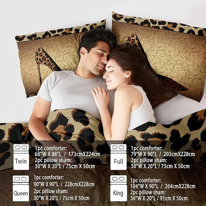 Leopard Comforter Set Full Girls,Sexy High Heel Comforter for Women,Leopard Print Bedding Set Full Adult,High Heel Quilt Bedroom Decor,African Animal Print Bedding Quilt-Ruum Studio Home