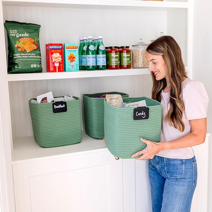 NaturalCozy 13 Inch Cube Storage Bins Cotton Rope Woven Baskets for Organizing 3-Pack | 13 x 13 Storage Cubes | Fabric Square Storage Baskets for Shelves Organizer, Kids Toy Bins, Closet Baby Nursery-Ruum Studio Home
