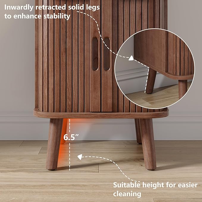 Alohappy Fluted End Table Set of 2, Mid Century Modern Nightstand with Sliding Tambour Door, Curved Round Edge Wood Bedside Table for Bedroom, Side Tables with Storage for Living Room, Walnut-Ruum Studio Home