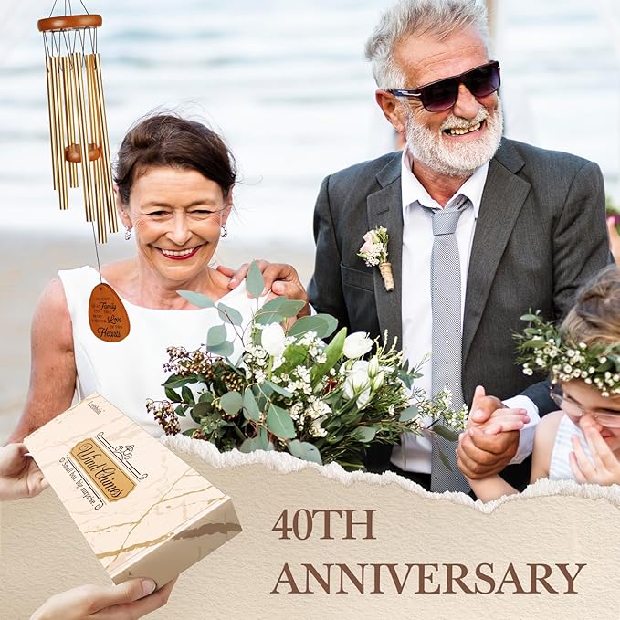40th Wedding Anniversary Wind Chime, Happy 40th Anniversary Romantic Gifts for Couple, Parents, Wife, Husband, Friends, Ruby Wedding Anniversary's Keepsake Gifts Ideas-Ruum Studio Home