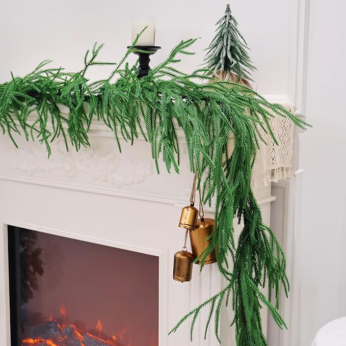 2PCS 9FT Christmas Garland Norfolk Pine Garland Real Touch Artificial Greenery Garland for Mantle Fireplace Table Indoor Outdoor Decor (Normal)-Ruum Studio Home
