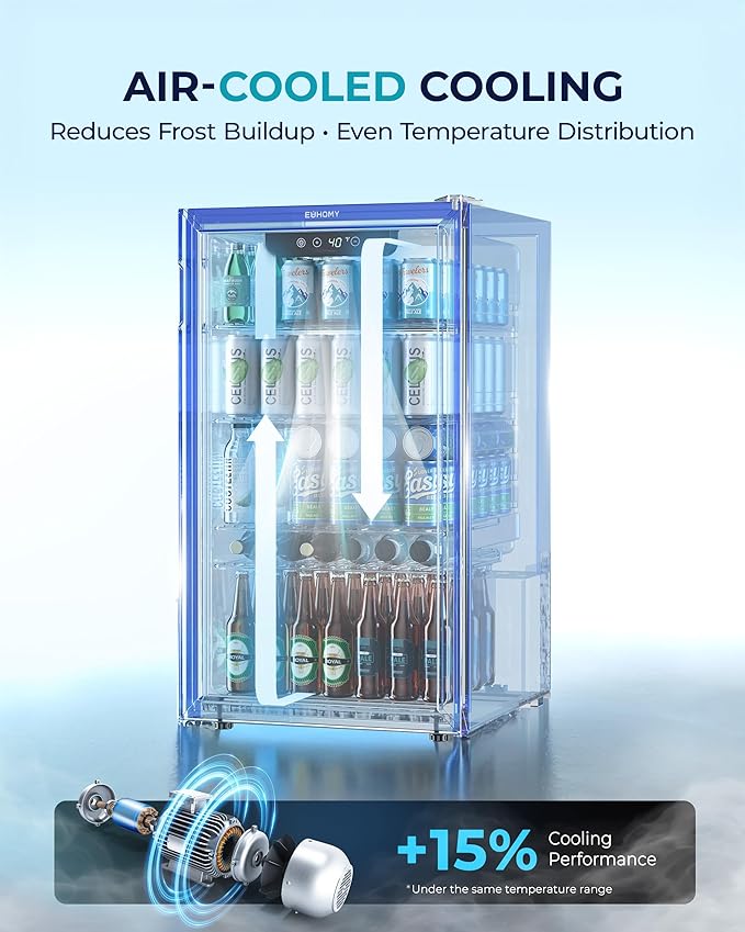EUHOMY Beverage Refrigerator and Cooler, 128 Can Mini fridge with Glass Door, Small Refrigerator with Adjustable Shelves for Soda Beer or Wine, Home/Bar/Office, Black-Ruum Studio Home
