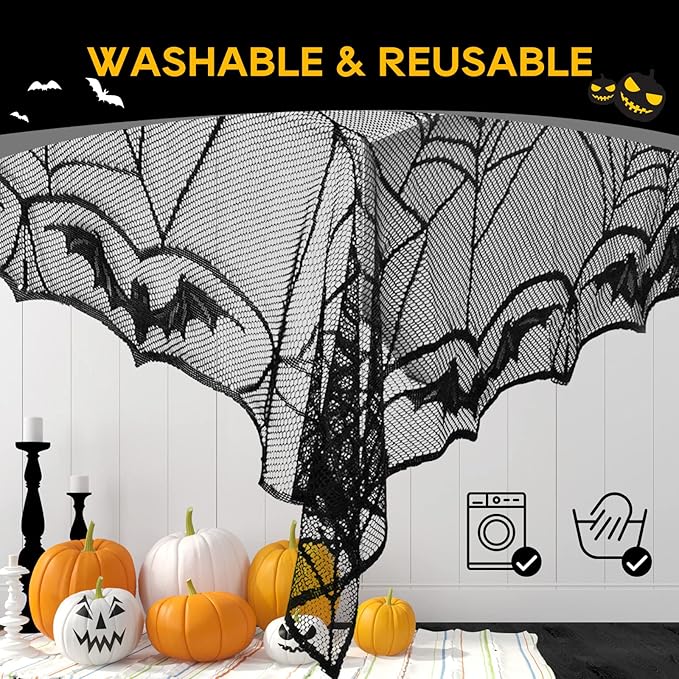 eZAKKA Halloween Table Cloth, Spider Web Table Cloth Black Tablecloth Lace Fabric Table Cloths Halloween Table Cover for Rectangle for Parties Gothic Spooky Home Decorations, 48x96 Inch-Ruum Studio Home