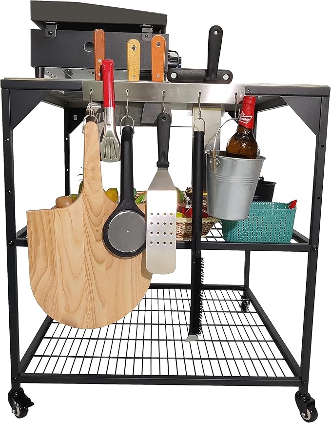 Stainless Steel 3-Tier Mobile Cart for Outdoor Grills & Pizza Ovens-Ruum Studio Home