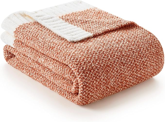 Snuggle Sac Orange Fall Blanket Twin Size, Oversized Soft Warm Cozy Knit Bedding Blanket, Luxurious Microfiber Blankets for Bed, Orange, 60x80 inches-Ruum Studio Home