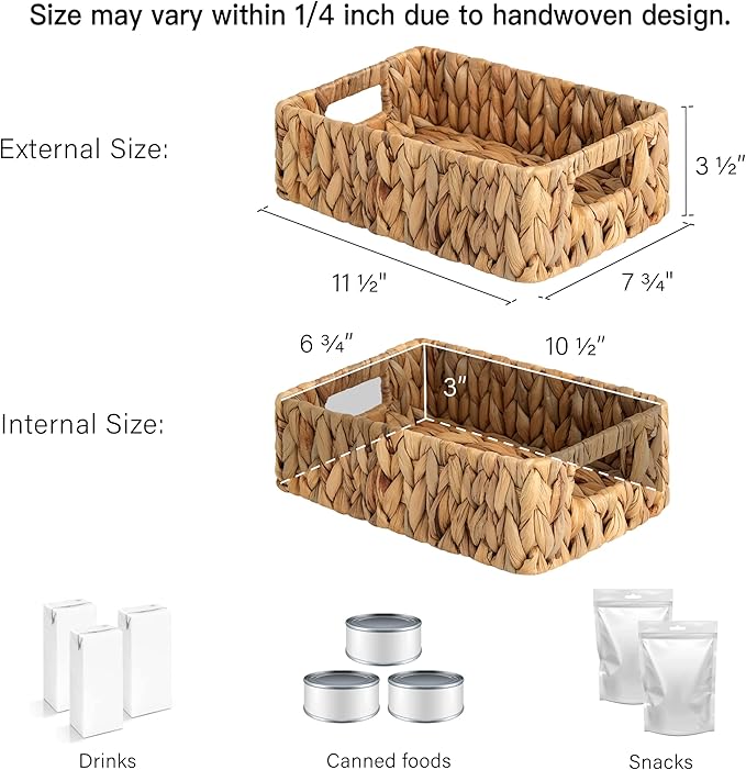 StorageWorks Water Hyacinth Baskets, Small Wicker Baskets for Organizing in Kitchen and Bathroom, 2-Pack-Ruum Studio Home