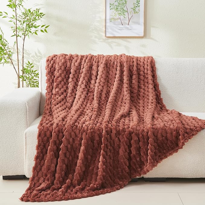 NEWCOSPLAY Super Soft Throw Blanket Coffee Premium Silky Flannel Fleece 3D Clouds Stylish Jacquard Lightweight Bed Blanket All Season Use 350GSM (Coffee, Throw(50"x60"))-Ruum Studio Home