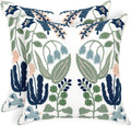 Alysheer Floral Embroidered Summer Decorative Throw Pillow Covers 20"x 20" Set of 2, Farmhouse Cottage Navy Blue Green Flowers Leaves Knit Pattern Cotton Canvas Cushion Case for Couch Bed Living Room-Ruum Studio Home