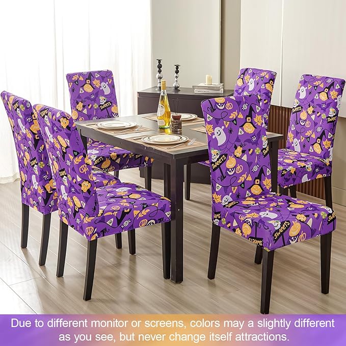 JQinHome Purple Halloween Chair Slipcover, Spider Web Chair Covers Set of 6, High Stretch Washable Chair Protector Cover for Dining Room, Kitchen,Home Party,Wedding Ceremony(Purple Candy,6PC)-Ruum Studio Home