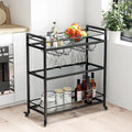 Glass Black Bar Carts for Home with Hanging Wine Rack - Home Bar Serving Cart with 3 Mirrored Shelves, Kitchen Bar Carts, Wine Cart for Entertaining, Club Party.-Ruum Studio Home