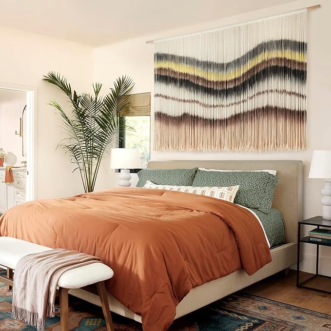 Macrame Wall Hanging Boho Chic Wall Art Macrame Wall Decor Fiber Yarn Tapestry Dip-Dye Living Room Home Bedroom Wall Decor 57" Wx 35" L-Ruum Studio Home