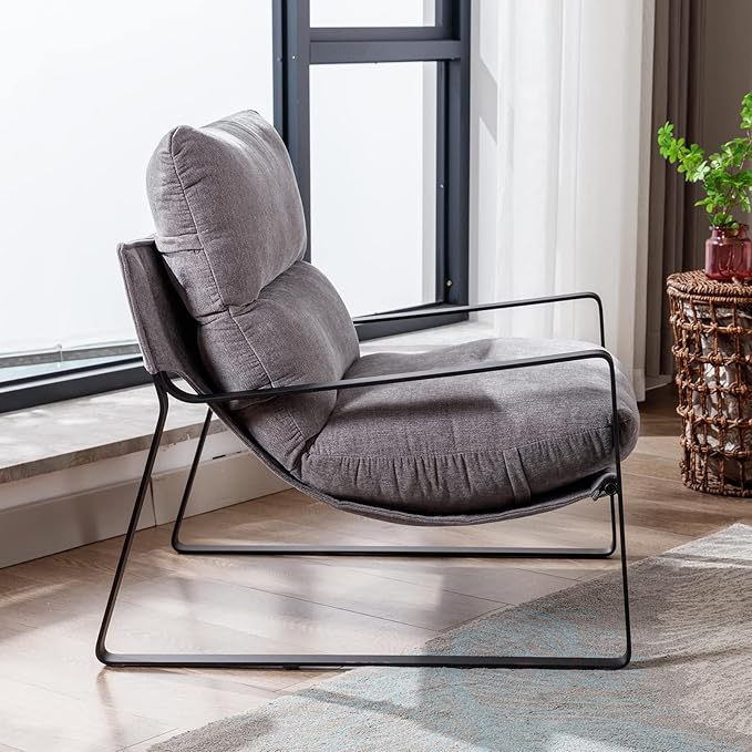 DUOMAY Modern Accent Arm Chair Set of 2, Comfy Linen Lounge Lazy Chair with Metal Leg, Mid-Century Corner Chair for Living Room Bedroom Office Apartment, Grey-Ruum Studio Home