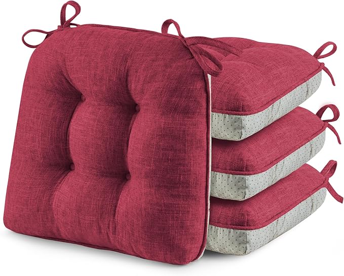 puredown® Chair Cushions for Dining Chairs, Tufted Memory Foam Chair Pads with Non-Slip Backing, Kitchen Seat Cushions with Ties, Washable Pads Set of 4, 15.5" x 15.5" x 4", Wine-Ruum Studio Home