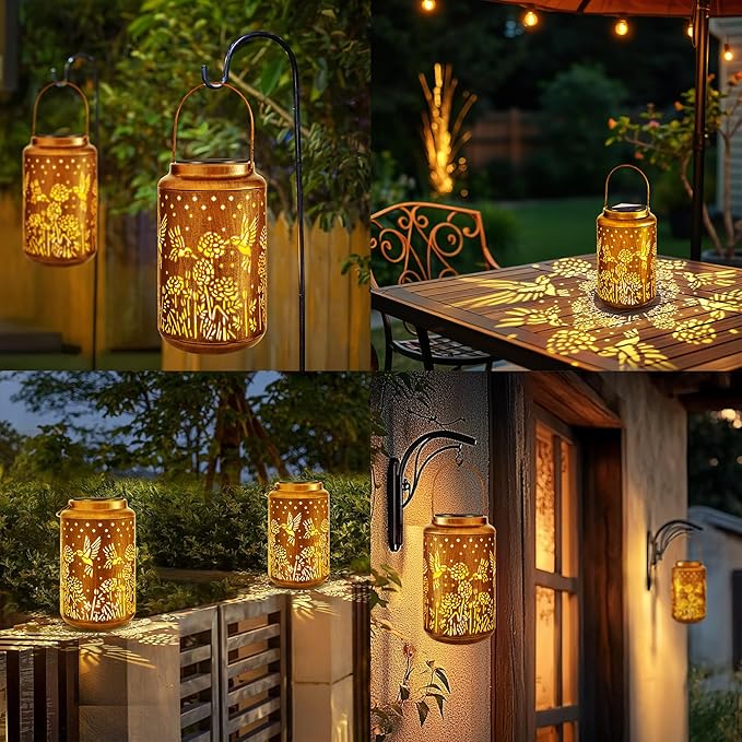Brizled Hummingbird Solar Lanterns Outdoor, Decorative Mothers Day Gifts for Women Mom Grandma, Waterproof Hanging Solar Lights LED Lanterns for Garden Patio Courtyard Path Tabletop Porch Balcony Decr-Ruum Studio Home