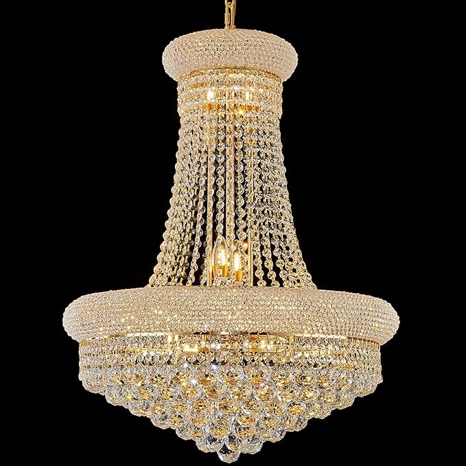 14 - Light Unique Empire Crystal Chandelier with Adjustable Chain for High Ceiling Foyer Entryway Living Room Dining Room Bedroom Gold Finish-Ruum Studio Home