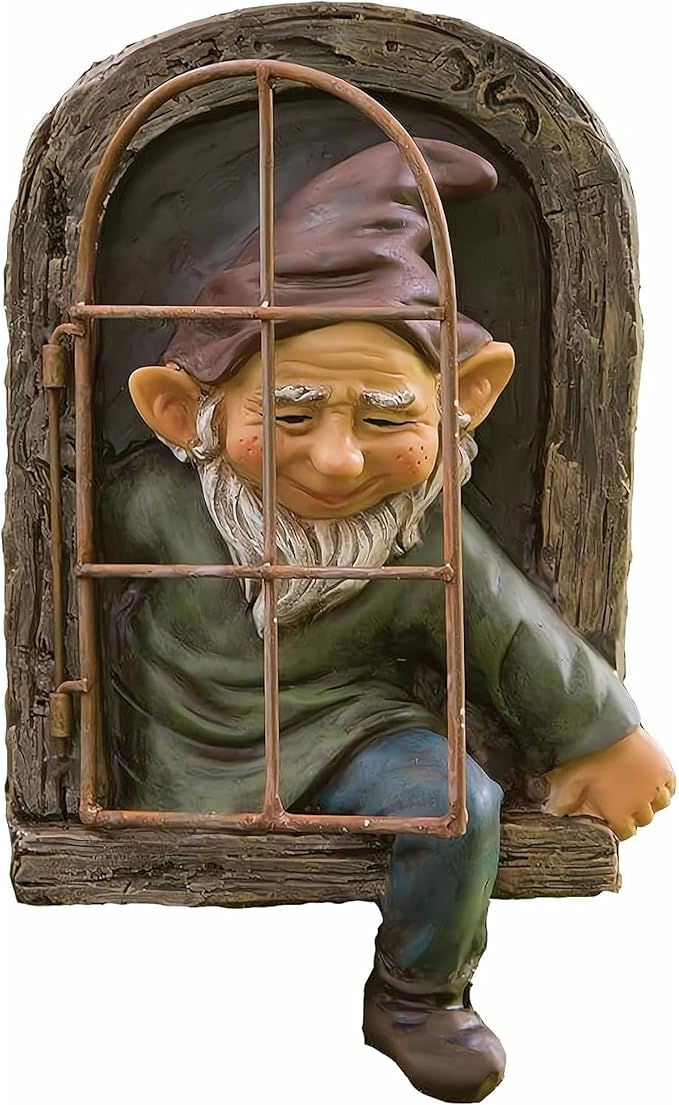 Elenon Gnome Tree Faces Garden Decor, 13inch Elf Out The Window Statue Outdoor Decorations, Tree Hugger Fairy Whimsical Peeker Sculpture Yard Patio Art-Ruum Studio Home
