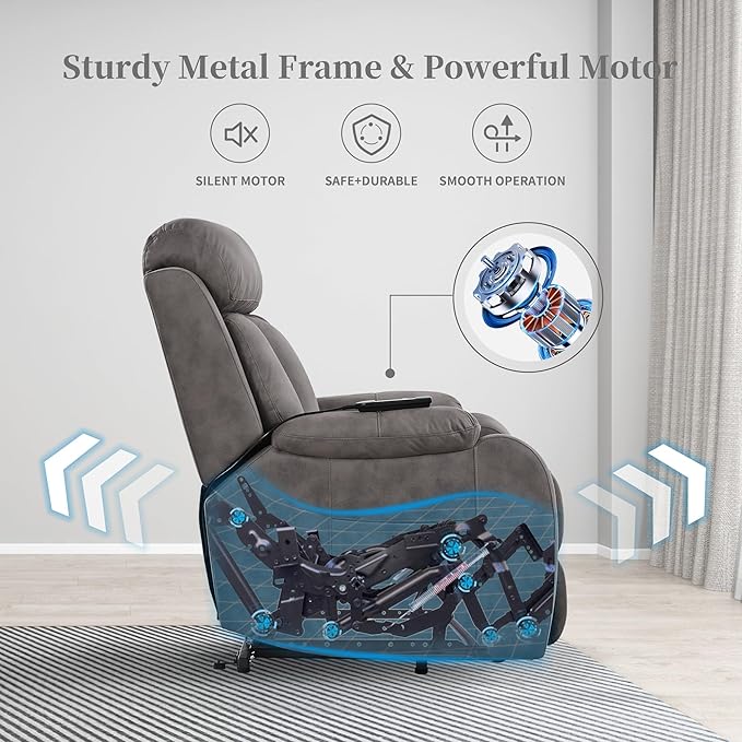 Power Lift Chair Recliners for Elderly, Modern Overstuffed Electric Seniors Recliner Chair with Remote Control Side Pocket for Living Room Bedroom (Dark Grey)-Ruum Studio Home
