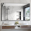 Black Bathroom Mirror, 48"X36" Rectangle Mirrors for Wall Metal Frame, Modern Vanity Wall Mirror for Bathroom Living Room, Entryway Hangs Horizontal or Vertical-Ruum Studio Home
