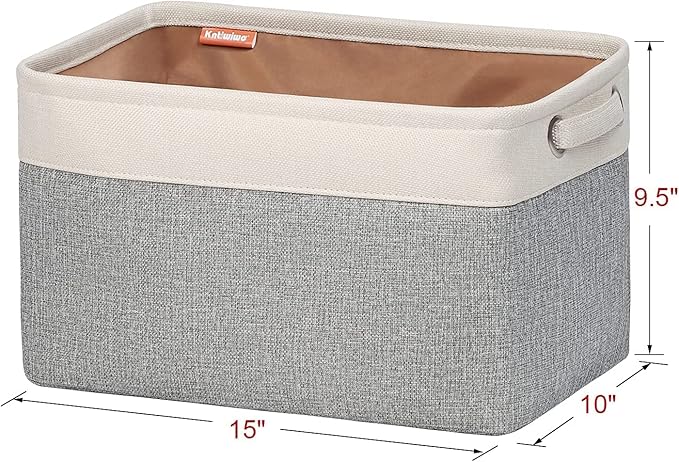 Kntiwiwo Storage Baskets for Closet 15" x 10" x 9.5" Fabric Storage Bins for Shelves Decorative Storage Cubes with Handles Large Linen Closet Organizer Bins for Home, Set of 3, Grey-Ruum Studio Home